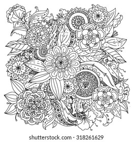 Black and white floral pattern could be use  for coloring book  in zentangle style.