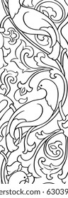 Black and white floral pattern. Filigree ornament. Stylized template for wallpaper, textile, shawl, carpet and any surface. Pattern with birds.