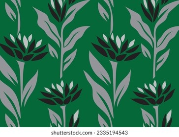 black and white floral pattern with green background 