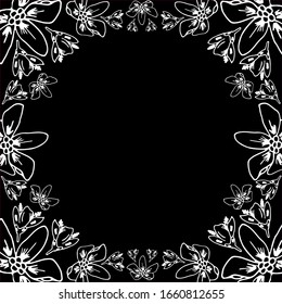 Black and white floral pattern with hand draw spring flower. Vector 10 EPS for your creative design