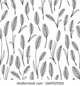 Black and white floral pattern. Hand drawing. Vector background