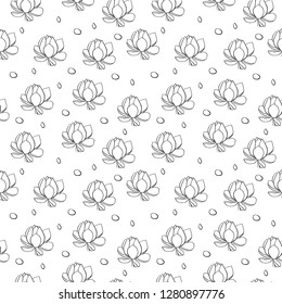 Black and white floral pattern with lotus 