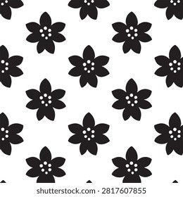 Black and white floral pattern with repeated stylized flower design