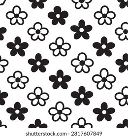 Black and White Floral Pattern with Repeating Flower Design