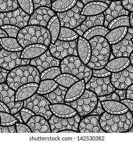 Black and white floral pattern, seamless wallpaper