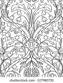 Black and white floral pattern. Seamless filigree ornament. Stylized template for wallpaper, textile, bedspread, curtain, shawl, tile, carpet and any surface.