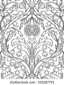  Motivo floral blanco y negro. El ornamentado de filigre sin inconvenientes. Plantilla estilizada para papel pintado, textil, chal, alfombra y cualquier superficie.