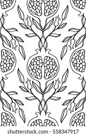  Motivo floral blanco y negro. Vector de ornamento con granado. Plantilla estilizada para papel pintado, textil, lino, cortina, chal, baldosas, alfombras y cualquier superficie.