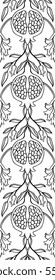 Black and white floral pattern. Seamless vector ornament with pomegranate. Stylized template for wallpaper, textile, curtain, border, shawl, carpet and any surface.