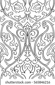 Black and white floral pattern. Seamless filigree ornament. Stylized template for wallpaper, textile, shawl, tile, carpet and any surface. Pattern with stylized birds.