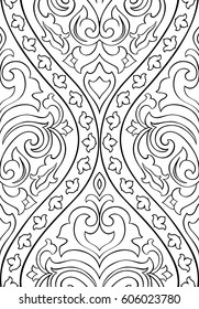 Black and white floral pattern. Seamless filigree ornament with arabesque. Stylized template for wallpaper, textile, shawl, carpet and any surface.