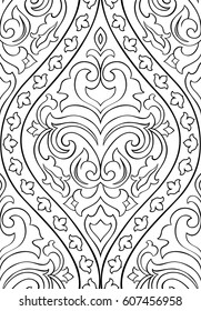Black and white floral pattern. Seamless filigree ornament with arabesque. Stylized template for wallpaper, textile, shawl, carpet and any surface.
