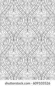 Black and white floral pattern. Seamless filigree ornament with arabesque. Stylized template for wallpaper, textile, shawl, carpet and any surface.