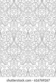 Black and white floral pattern. Seamless filigree ornament. Stylized template for wallpaper, textile, shawl, carpet and any surface.