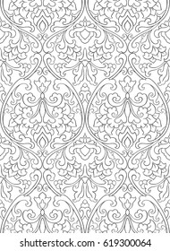 Black and white floral pattern. Seamless filigree ornament. Stylized template for wallpaper, textile, shawl, carpet and any surface.
