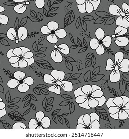 Black and white floral pattern. Trendy collage pattern. Fashionable template for design. 