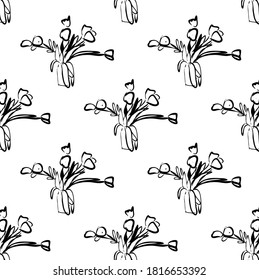 patrón floral blanco y negro con tulipanes