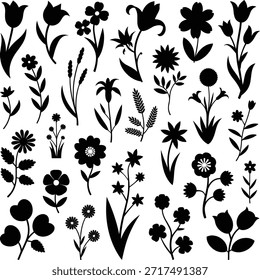 Black and white floral pattern with various flowers and leaves 2