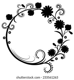 Black and white floral round frame