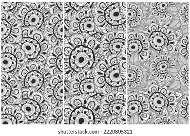 Black and white floral scribble illustration. Abstract vector hand drawn flower seamless background. 