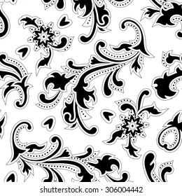 Black and white floral seamless background