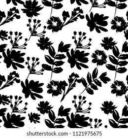 Black and White Floral Seamless Pattern Background