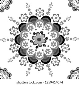 Black and white floral seamless pattern for ceramic, porcelain, chinaware design