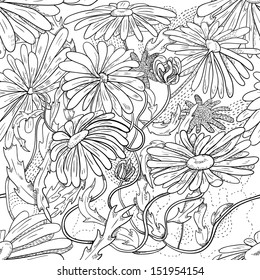 Black and white floral seamless pattern