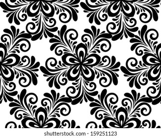 black and white floral seamless pattern. 