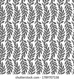 Black and white floral seamless pattern like as ink illustration.