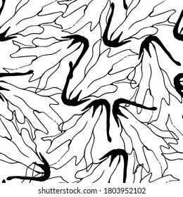 Patrón sin costuras floral blanco y negro. Patrón vectorial con flores de contorno para tela, papel y textil.