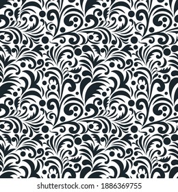 Black and white floral seamless pattern for paper, cover, fabric, interior decor and other users. Abstract background editable vector.