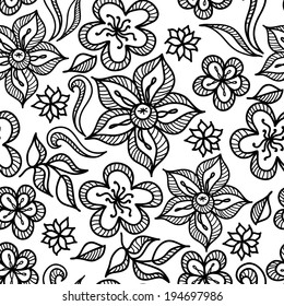 Black and white floral seamless pattern