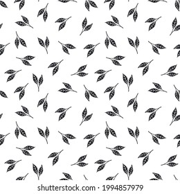 black and white floral seamless pattern, endless repeatable plant texture, vector illustration background