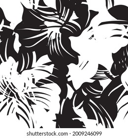 Black and White Floral seamless pattern background for fashion textiles, graphics, backgrounds and crafts