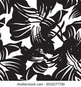 Black and White Floral seamless pattern background for fashion textiles, graphics, backgrounds and crafts