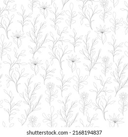 Black and white floral seamless pattern with folklore stylized flowers.