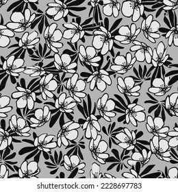 Black and white floral seamless pattern. Seamless backgrounds with hand drawn flowers. 