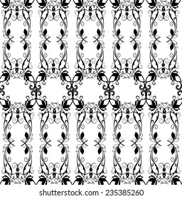 black and white floral seamless pattern - vector illustration 