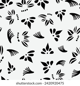 Patrón sin costuras floral blanco y negro. Elegantes flores botánicas de primavera. Tela dibujada a mano, envoltura de regalo, diseño de pared. Ornamento natural para textiles.