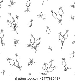 Black white floral seamless pattern. Garden rose