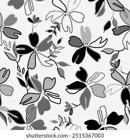 Schwarz-weißes, nahtloses Blumenmuster. Vektorgrafik-Illustration für Fashion T-Shirt, Textil-Design, überall Druck. 