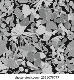 Black and white floral seamless pattern. Vector graphic illustration for fashion t shirt, textile design, all over printing. 