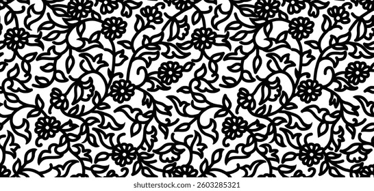 Black and white floral seamless pattern, for textile, wallpaper, gift wrapping.