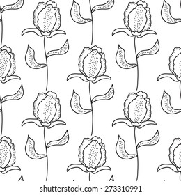 Black and white floral seamless pattern. Vector illustration.