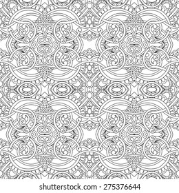 Black and white floral seamless pattern, hand drawing background, vector illustration