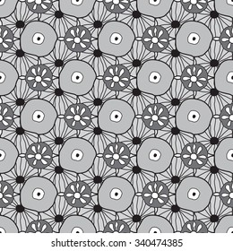 Black and White Floral Seamless Pattern Consisting of Poppies.