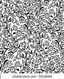 Black and white floral seamless pattern