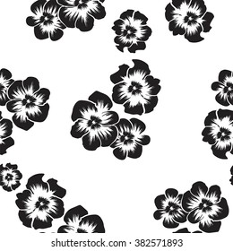 Black and white Floral seamless pattern with flower Pansy. Hand drawn illustration for design of fabric, print, wallpaper. summer pattern flower pansy, isolated on white background vector