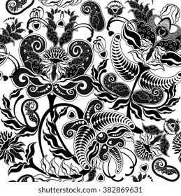 black and white floral seamless pattern